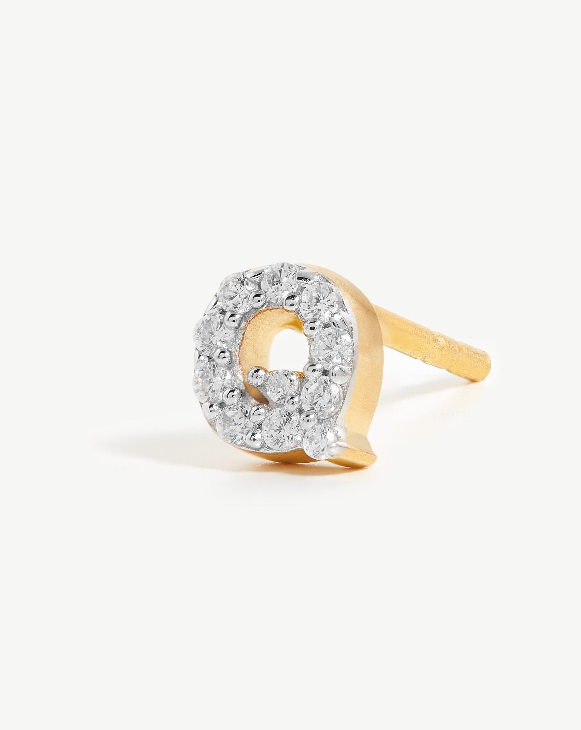 Pave Initial Single Stud Earring - Initial Q | 18ct Gold Vermeil/Cubic Zirconia