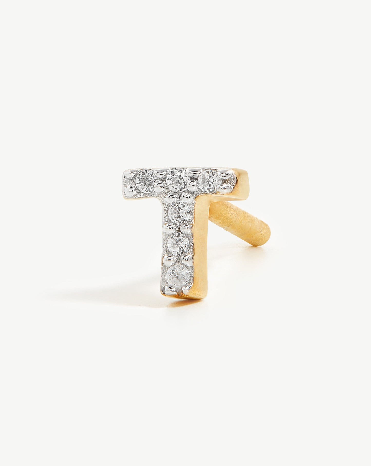 Pave Initial Single Stud Earring - Initial T | 18ct Gold Vermeil/Cubic Zirconia