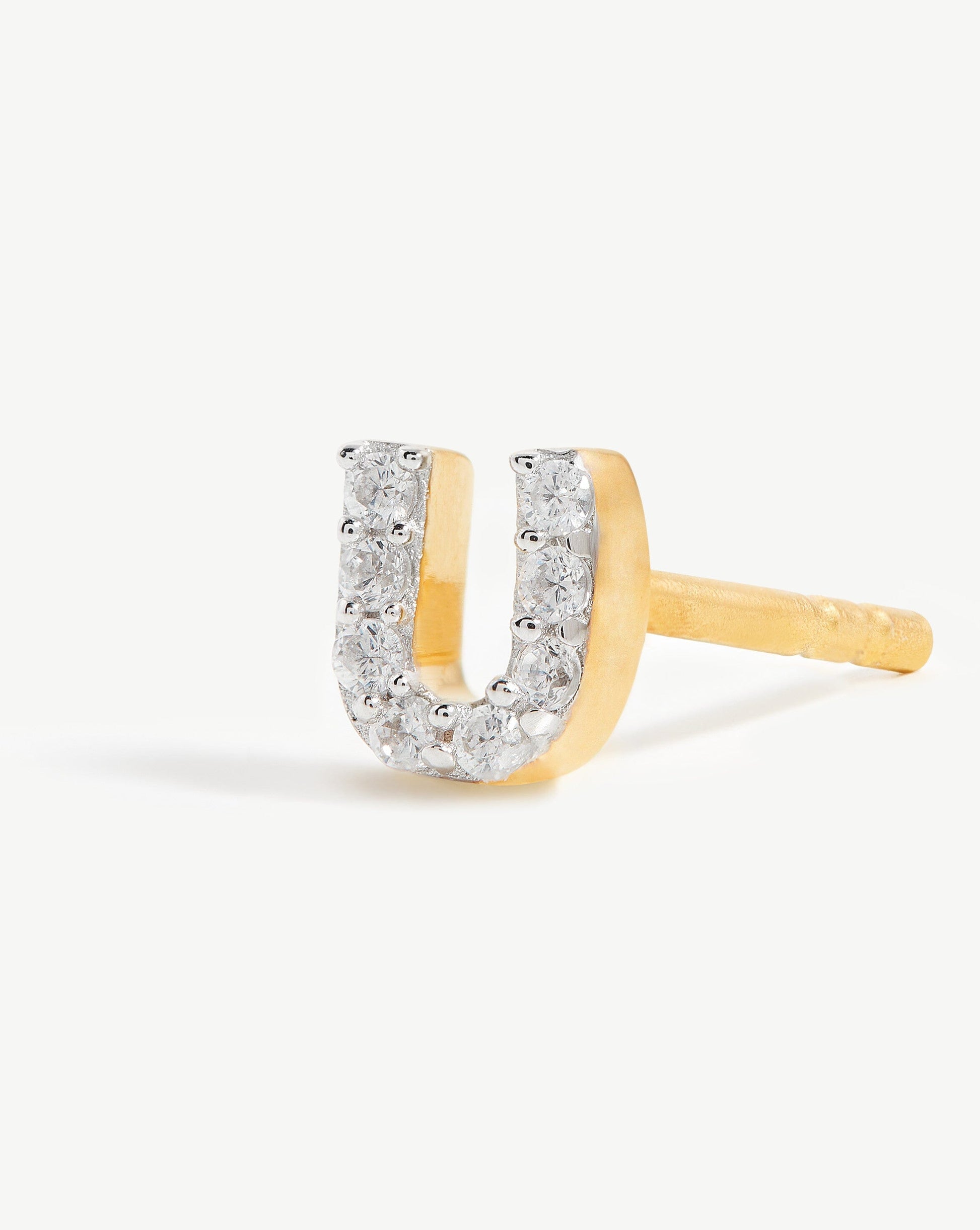 Pave Initial Single Stud Earring - Initial U | 18ct Gold Vermeil/Cubic Zirconia
