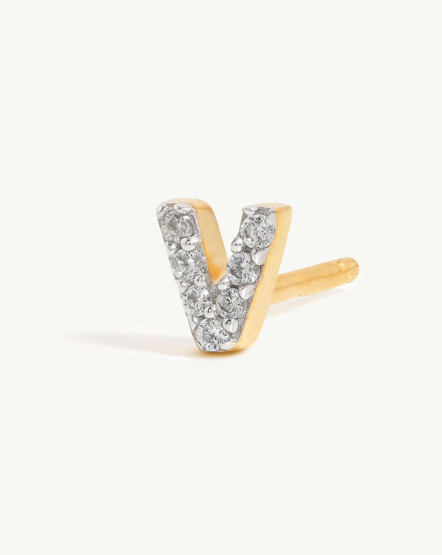 Pave Initial Single Stud Earring - Initial V | 18ct Gold Vermeil/Cubic Zirconia