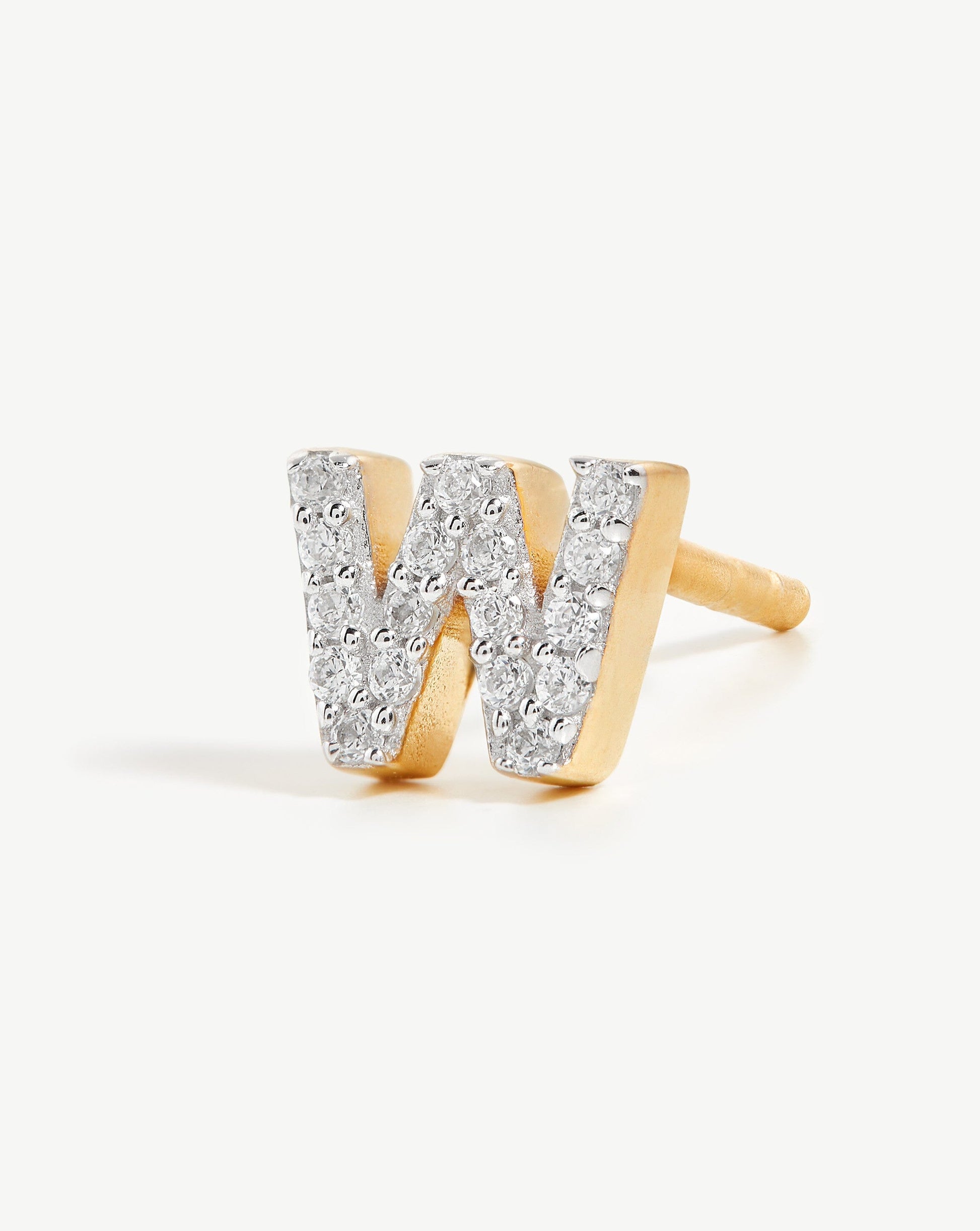 Pave Initial Single Stud Earring - Initial W | 18ct Gold Vermeil/Cubic Zirconia