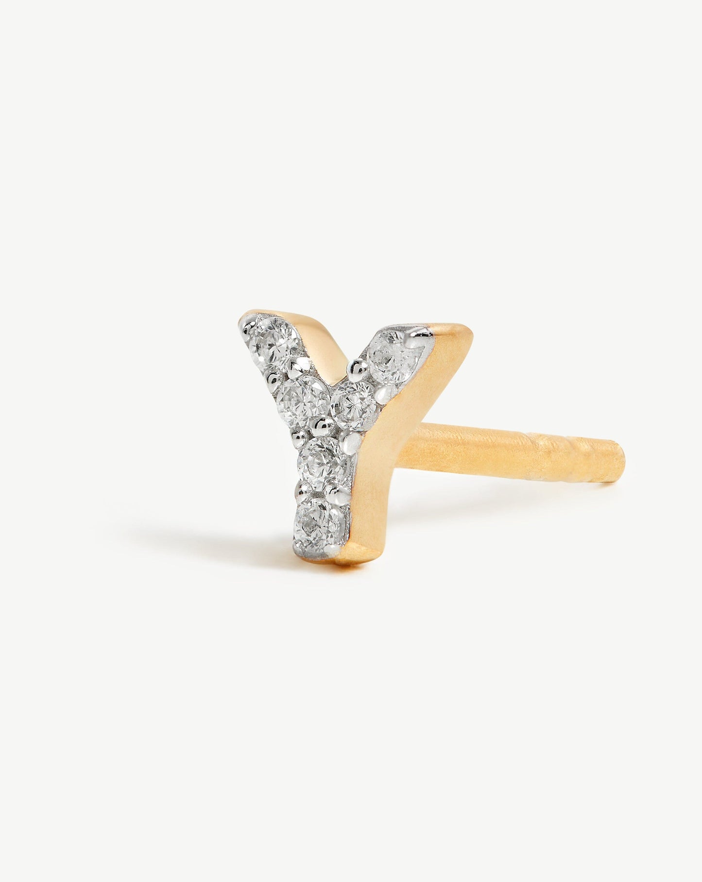 Pave Initial Single Stud Earring - Initial Y | 18ct Gold Vermeil/Cubic Zirconia