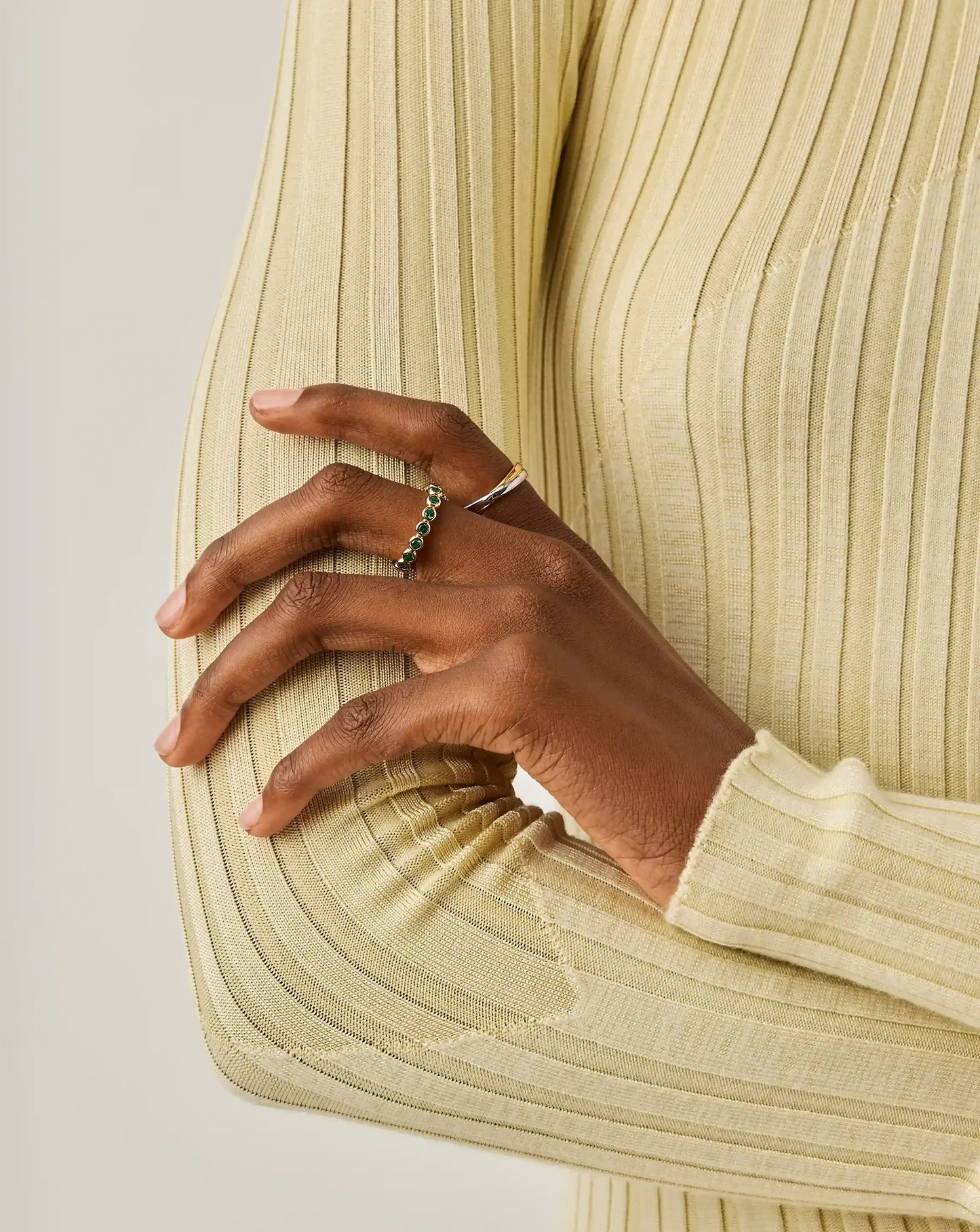 Tennis Eternity Stacking Ring | 18ct Gold Vermeil/Emerald Green Nano-crystal