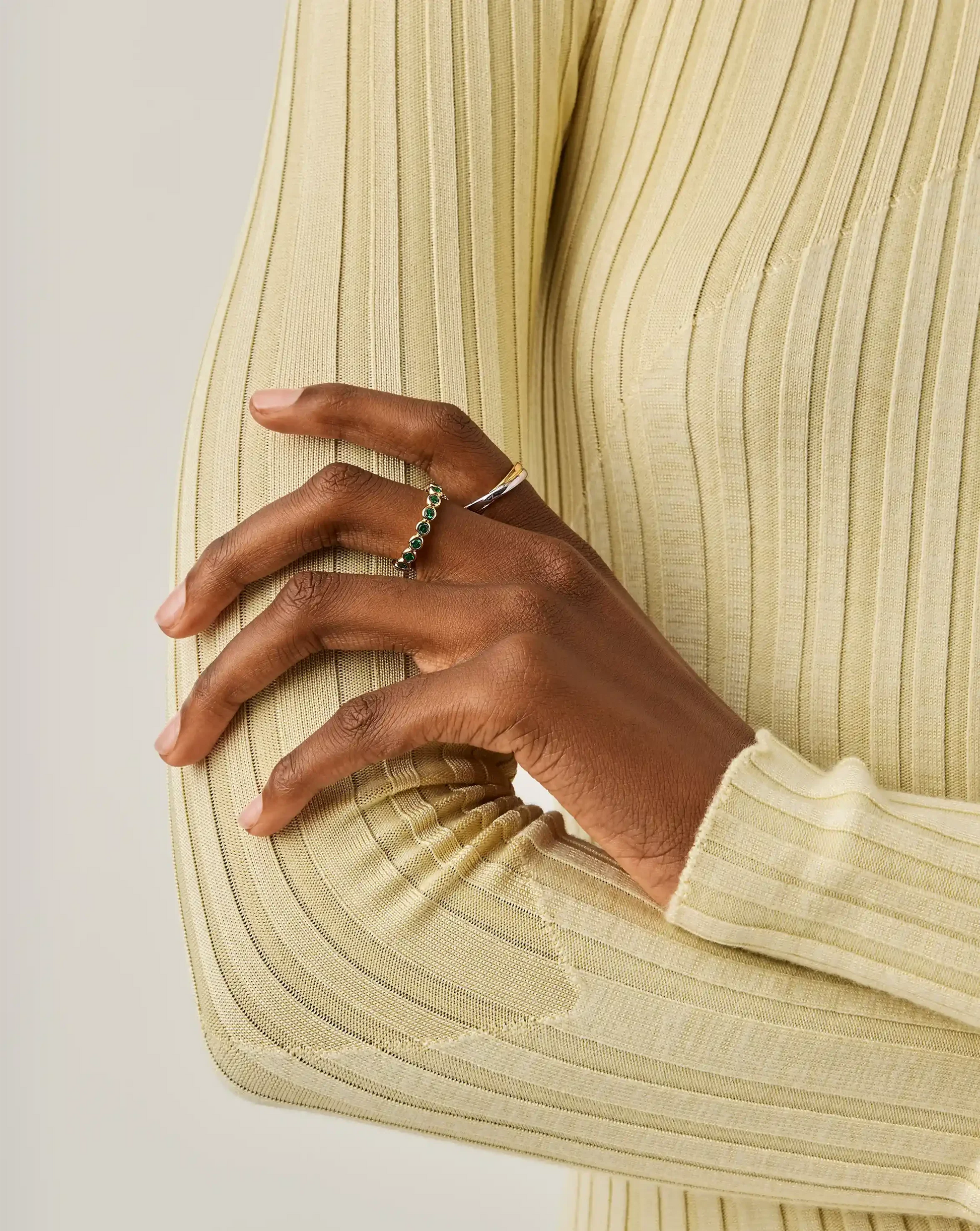 Tennis Eternity Stacking Ring | 18ct Gold Vermeil/Emerald Green Nano-crystal