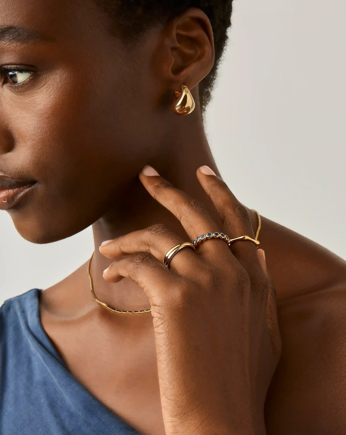 Tennis Eternity Stacking Ring | 18ct Gold Vermeil/Sapphire Blue Nano-crystal