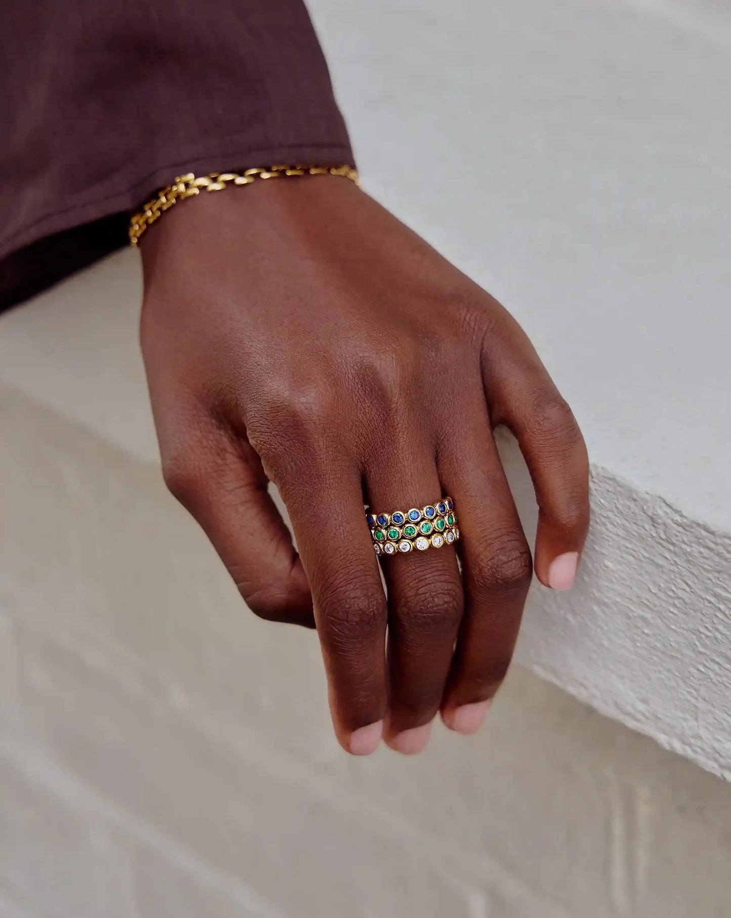 Tennis Eternity Stacking Ring | Sterling Silver/Sapphire Blue Nano-crystal